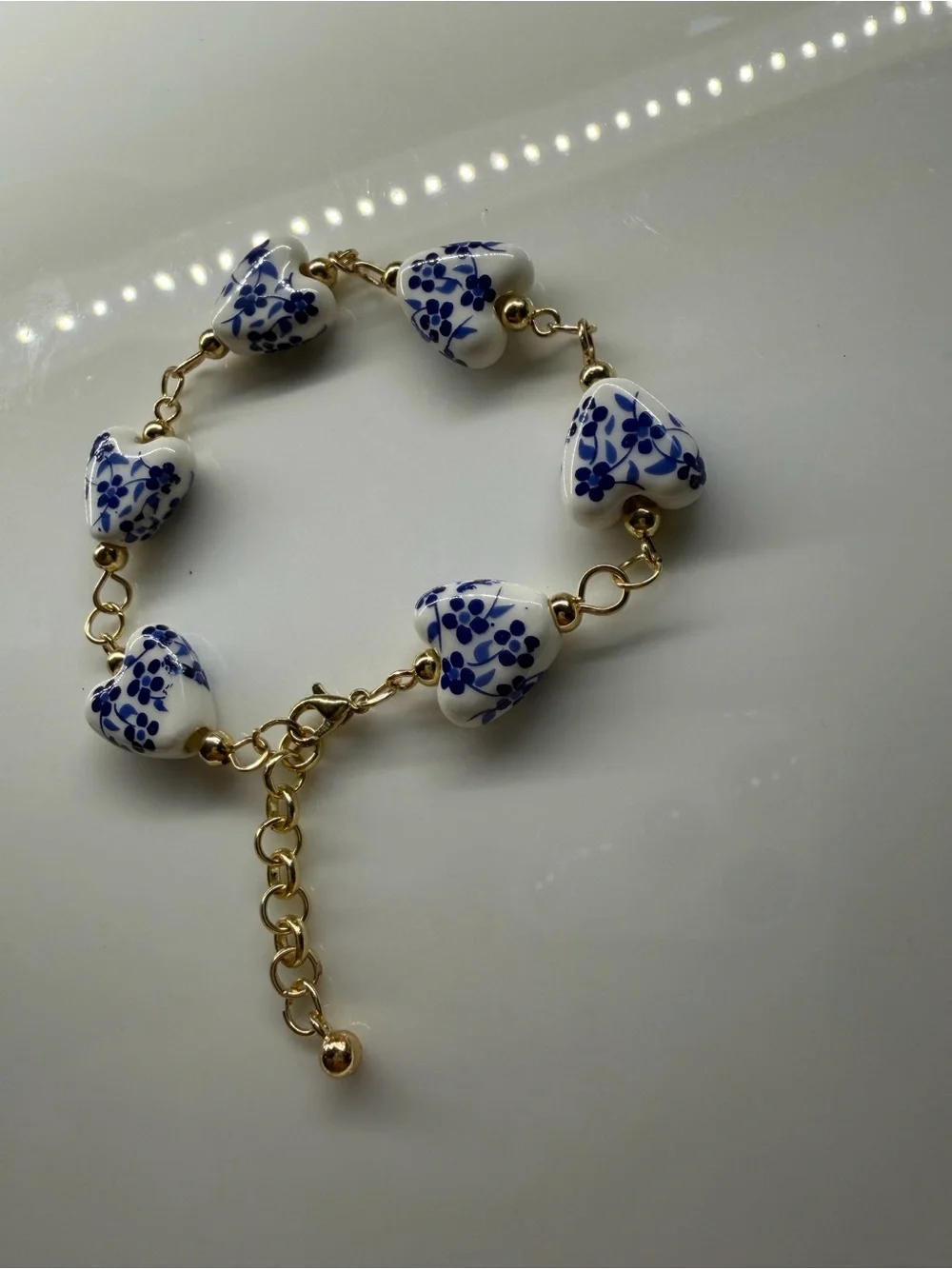 Vintage inspired  Porcelain Heart Bracelet  Floral Ceramic Charm Jewelry
